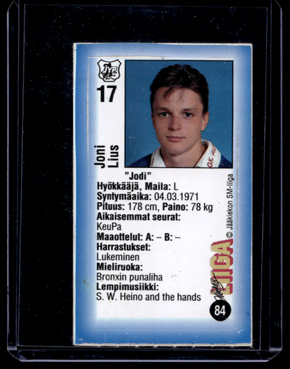 1992-93 JyväsHyvä HockeyLiiga - Joni Lius #84