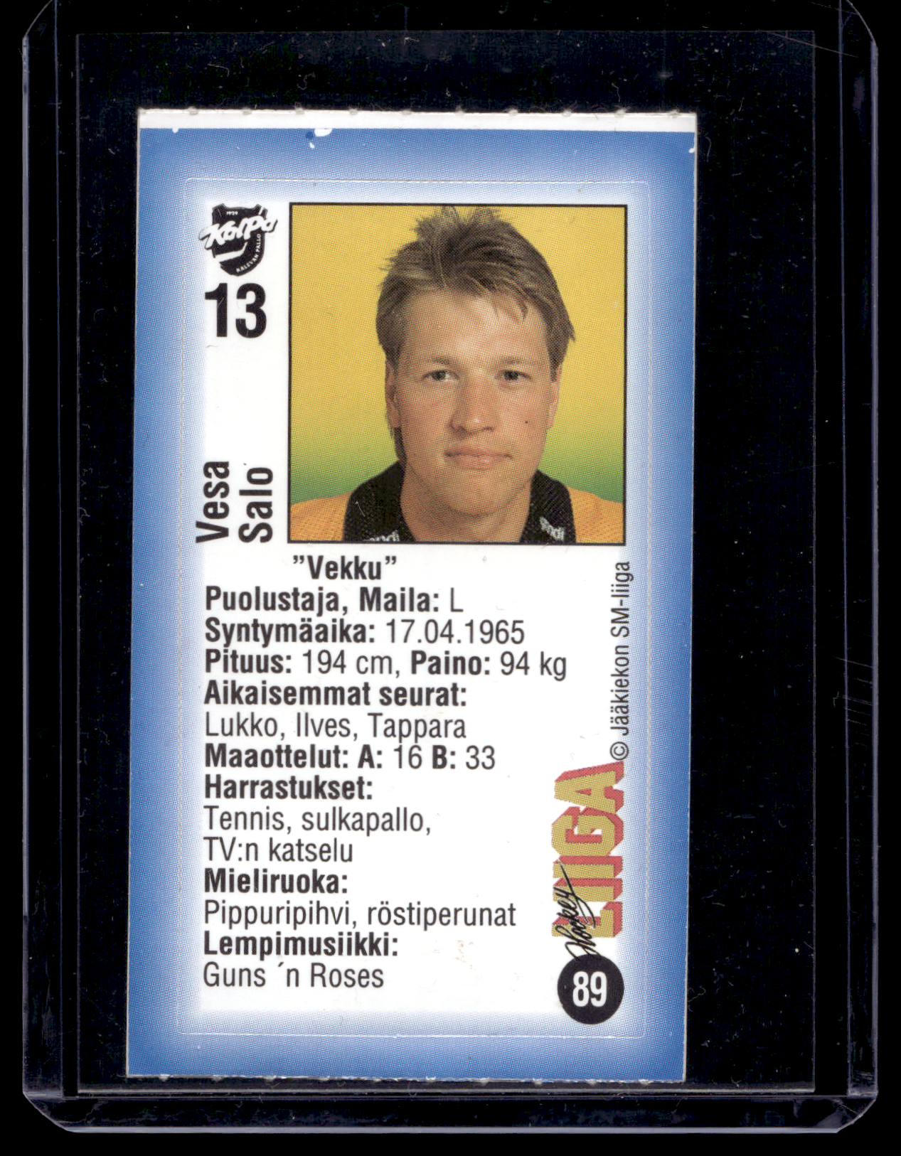 1992-93 JyväsHyvä HockeyLiiga - Vesa Salo #89