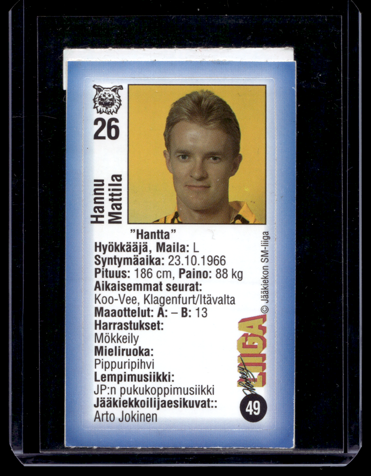 1992-93 JyväsHyvä HockeyLiiga - Hannu Mattila #49