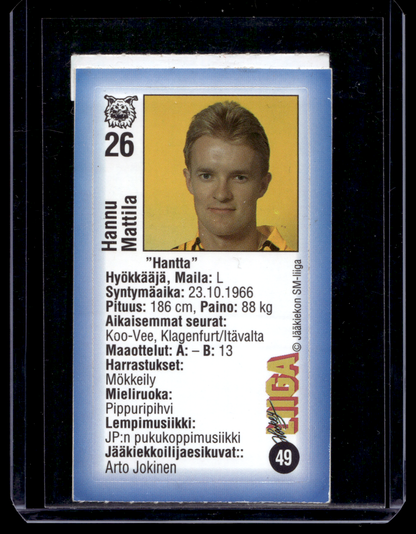 1992-93 JyväsHyvä HockeyLiiga - Hannu Mattila #49