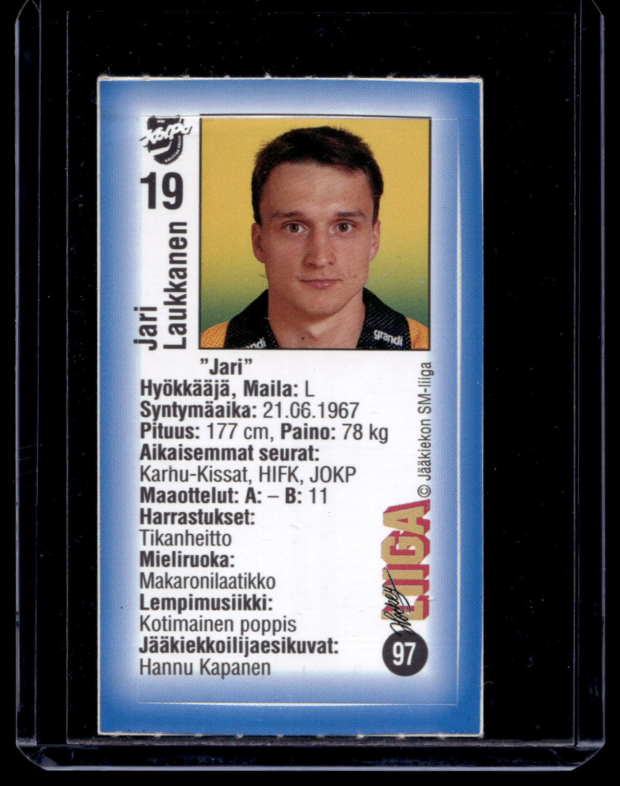 1992-93 JyväsHyvä HockeyLiiga - Jari Laukkanen #97
