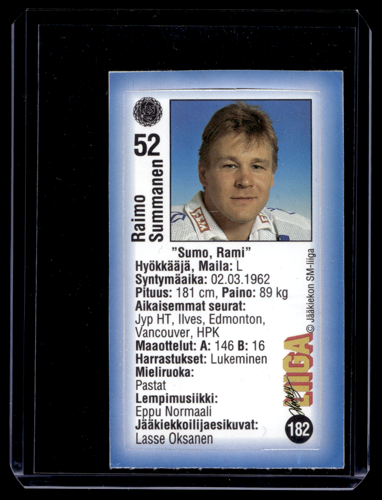 1992-93 JyväsHyvä HockeyLiiga - Raimo Summanen #182