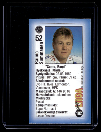 1992-93 JyväsHyvä HockeyLiiga - Raimo Summanen #182
