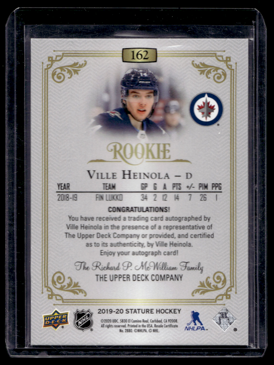 2019-20 Upper Deck Stature - Autographs - Rookies - Ville Heinola #162 /199 RC