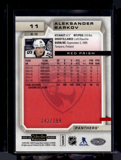2018-19 Upper Deck OPC Platinum - Red Prism - Aleksander Barkov #11 /199