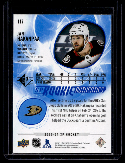 2020-21 Upper Deck SP Retail - Blue - SP Rookie Authentics - Jani Hakanpaa #117 RC