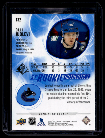 2020-21 Upper Deck SP Retail - Blue - SP Rookie Authentics - Olli Juolevi #132 RC