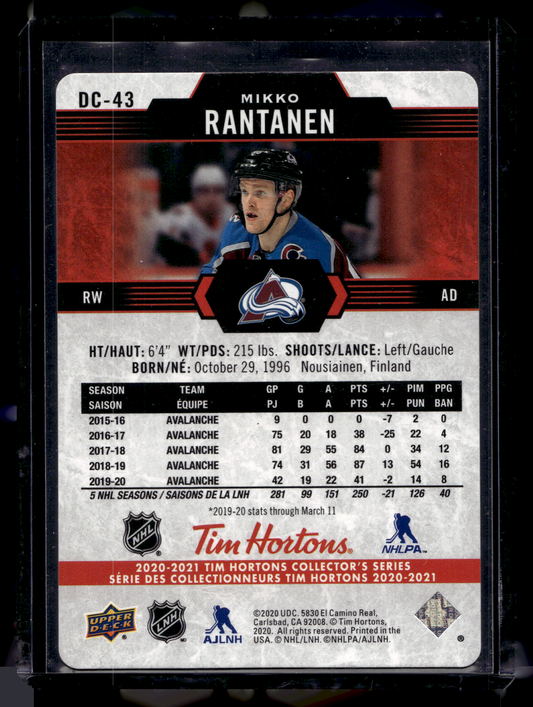 2020-21 Upper Deck Tim Hortons Collector's Series - Red Die-Cuts - Mikko Rantanen #DC-43