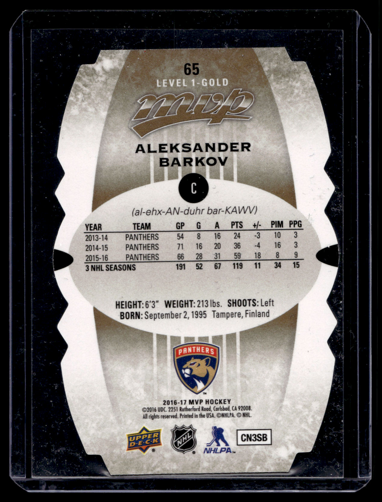 2016-17 Upper Deck MVP - Colors & Contours - Level 1 Gold - Aleksander Barkov #65