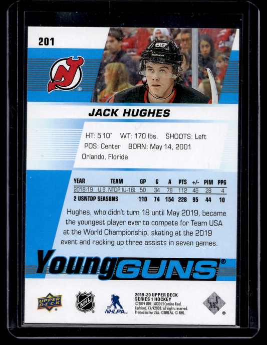 2019-20 Upper Deck - Young Guns - Jack Hughes #201 RC