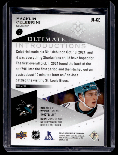 2024-25 Upper Deck Ultimate Collection - Ultimate Introductions - Macklin Celebrini #UI-CE RY