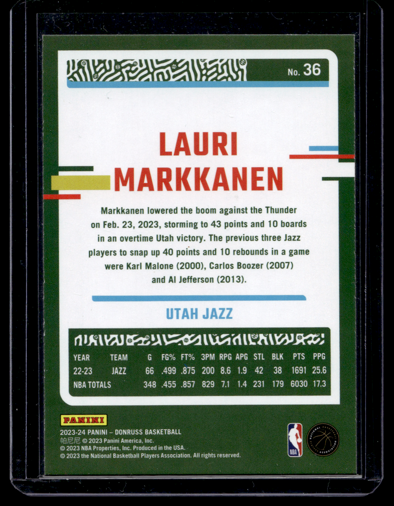 2023-24 Panini Donruss - Holo Green Laser - Lauri Markkanen #36