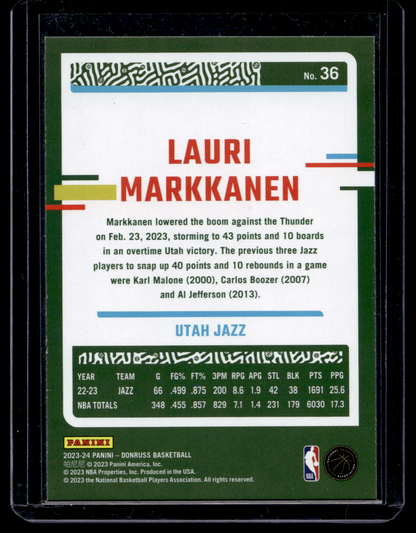 2023-24 Panini Donruss - Holo Green Laser - Lauri Markkanen #36