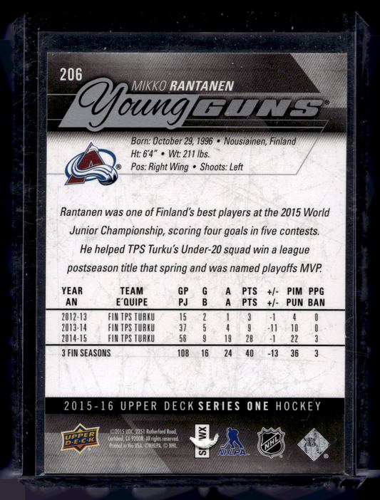 2015-16 Upper Deck Young Guns - Mikko Rantanen #206 RC