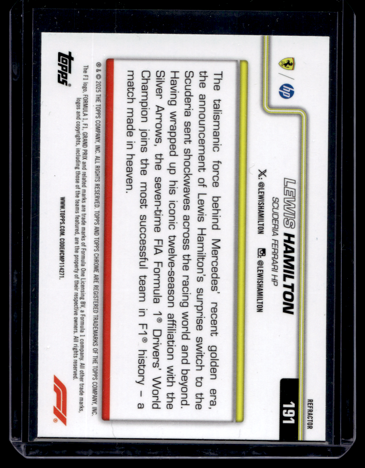 2025 Topps Chrome Formula 1 - Refractor - F1 On The Move - Lewis Hamilton #191