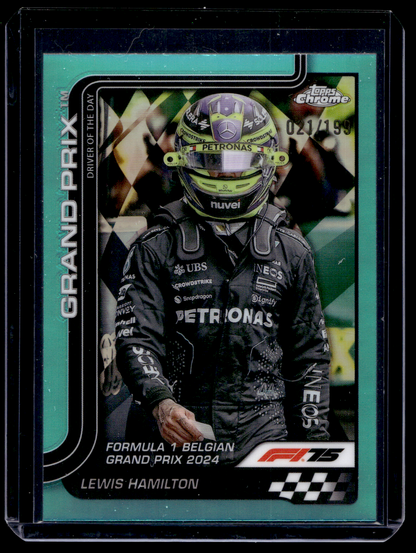 2025 Topps Chrome Formula 1 - Aqua Refractor - Grand Prix Driver of the Day - Lewis Hamilton #135 /199