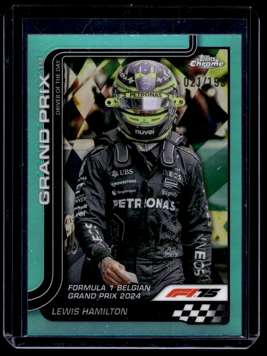 2025 Topps Chrome Formula 1 - Aqua Refractor - Grand Prix Driver of the Day - Lewis Hamilton #135 /199