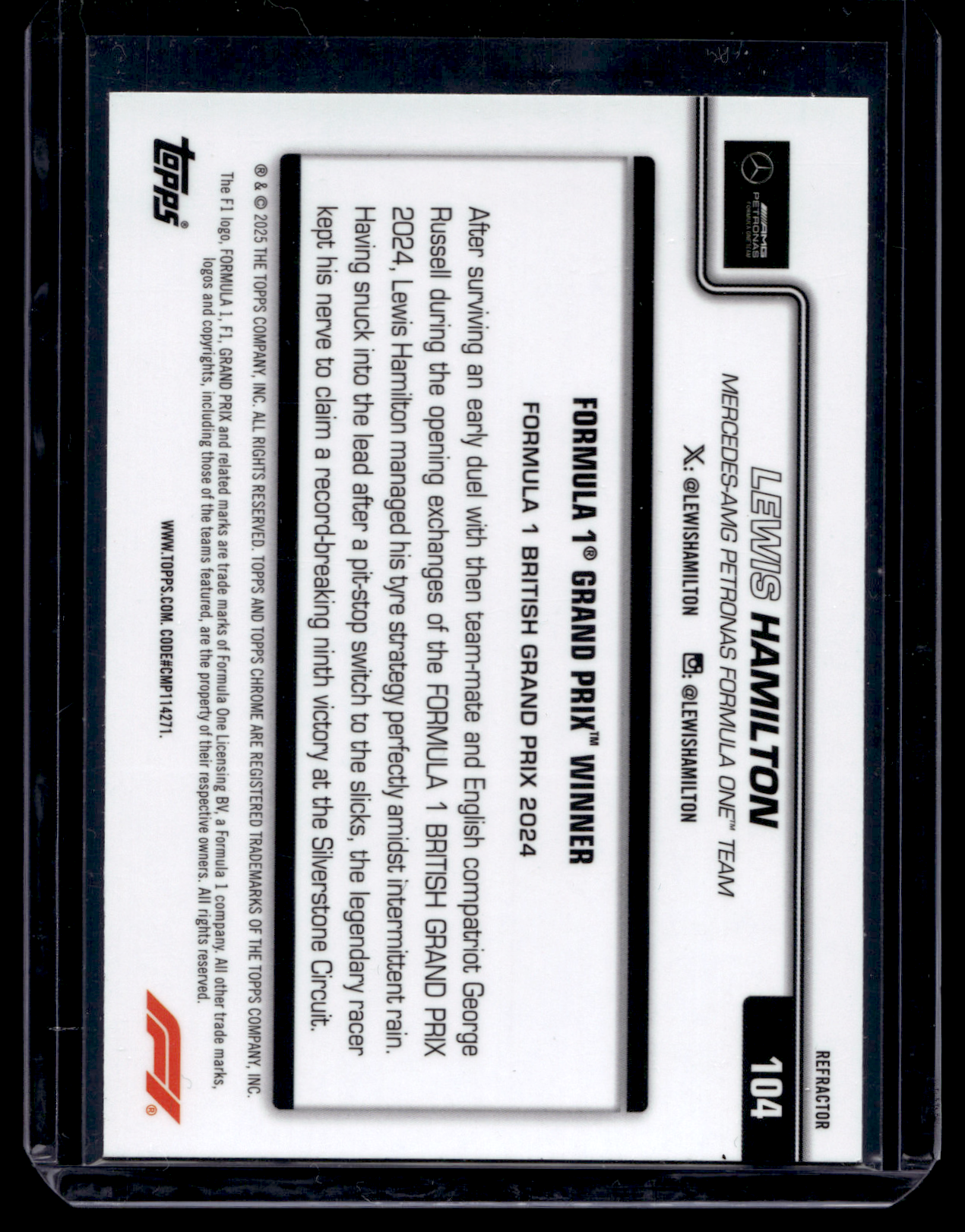 2025 Topps Chrome Formula 1  - Refractor - Grand Prix Winners - Lewis Hamilton #104