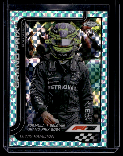 2025 Topps Chrome Formula 1 - Aqua Checker Flag Refractor - Grand Prix Driver of the Day - Lewis Hamilton #135 /199