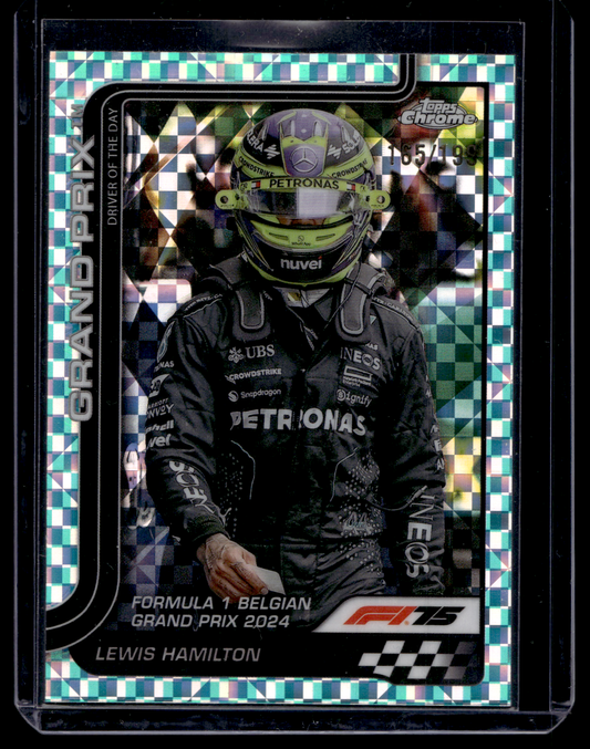2025 Topps Chrome Formula 1 - Aqua Checker Flag Refractor - Grand Prix Driver of the Day - Lewis Hamilton #135 /199