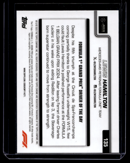 2025 Topps Chrome Formula 1 - Aqua Checker Flag Refractor - Grand Prix Driver of the Day - Lewis Hamilton #135 /199