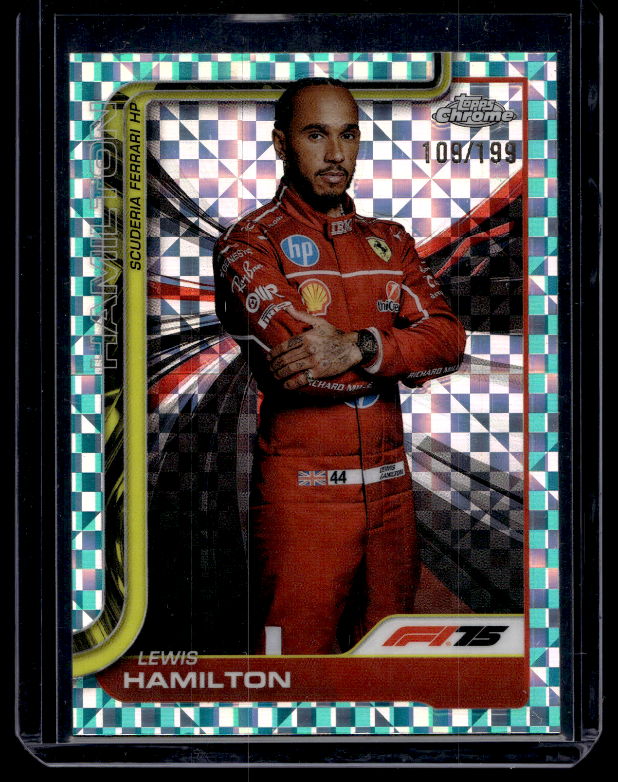2025 Topps Chrome Formula 1 - Aqua Checker Flag Refractor - F1 Drivers - Lewis Hamilton #4 /199