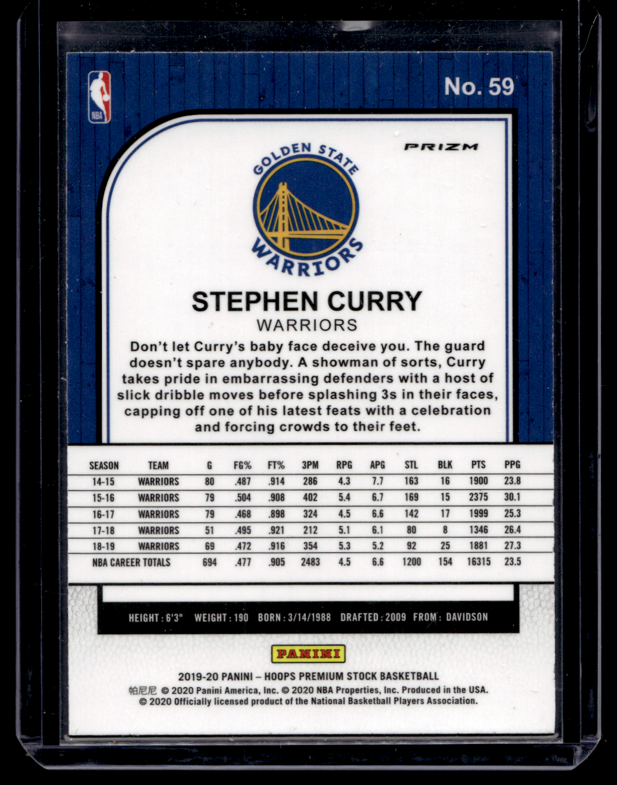 2019-20 Panini NBA Hoops Premium Stock - Silver Prizm - Stephen Curry #59