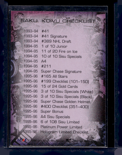 1996-97 Sisu Golden Retro Purple - Saku Koivu