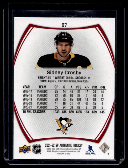 2021-22 Upper Deck SP Authentic - Limited Red - Sidney Crosby #87