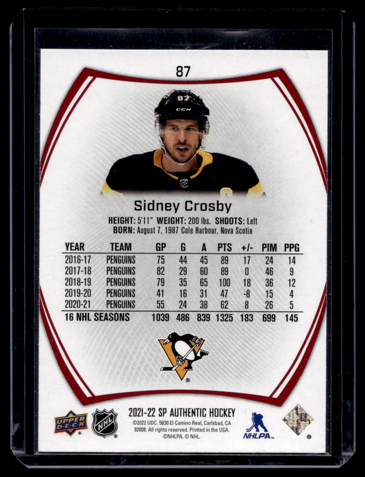 2021-22 Upper Deck SP Authentic - Limited Red - Sidney Crosby #87