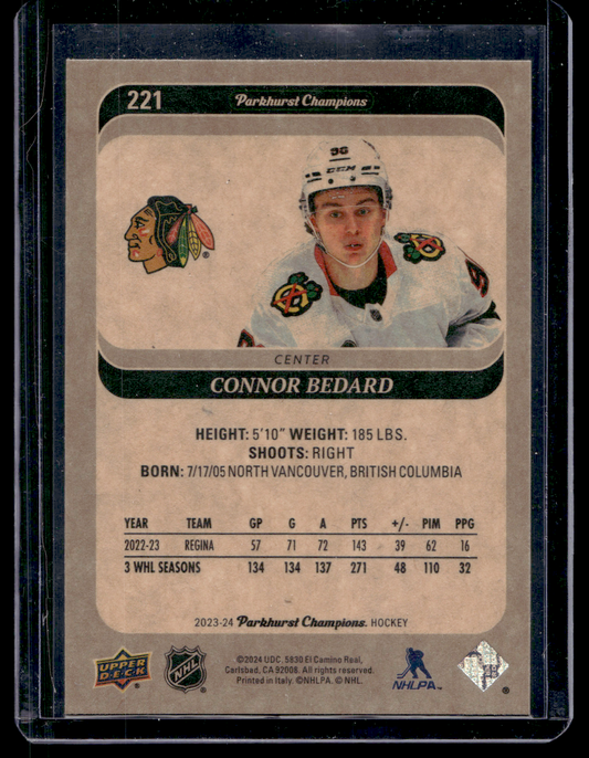 2023-24 Upper Deck Parkhurst Champions - Rookies SPs - Connor Bedard #221 RC