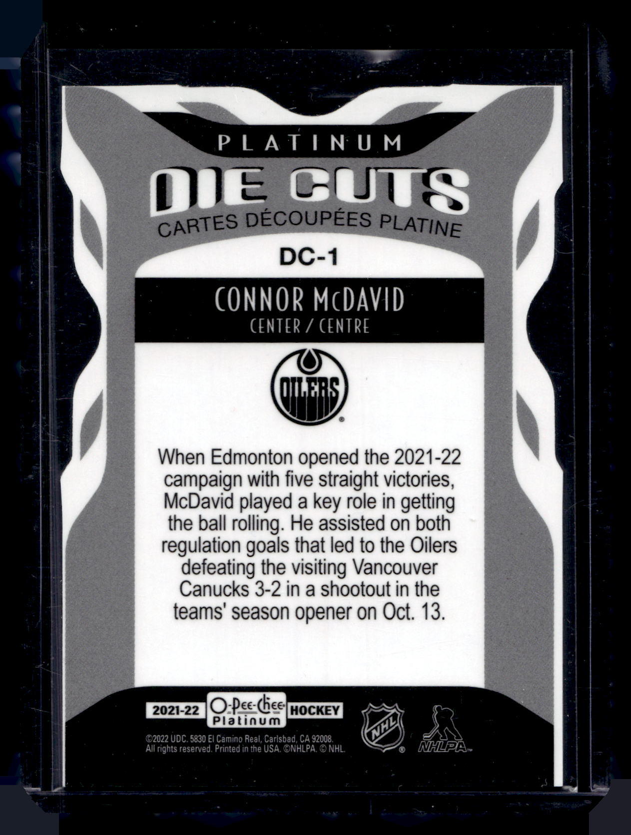 2021-22 Upper Deck OPC Platinum - Platinum Die Cuts - Connor McDavid #DC-1