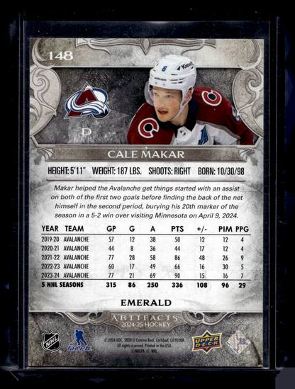 2024-25 Upper Deck Artifacts  - Emerald - Stars - Cale Makar #148 /149