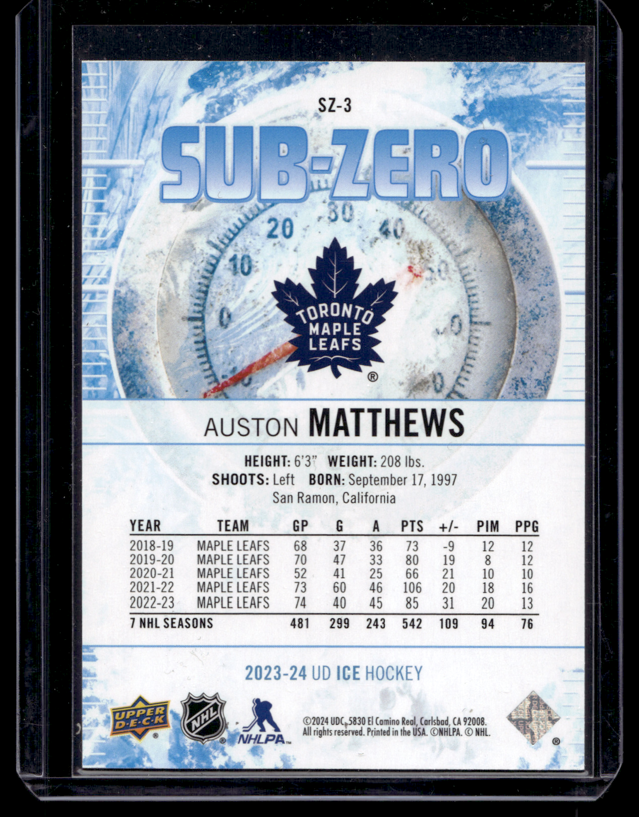 2023-24 Upper Deck Ice - Sub Zero - Auston Matthews #SZ-3