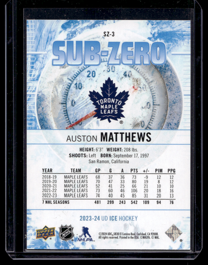 2023-24 Upper Deck Ice - Sub Zero - Auston Matthews #SZ-3
