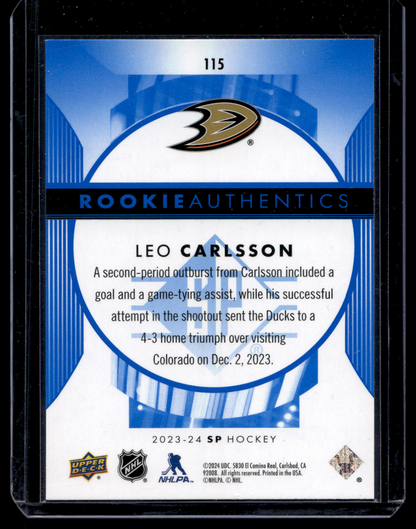 2023-24 Upper Deck SP - Retail - Blue - Rookie Authentics - Leo Carlsson #127 RC