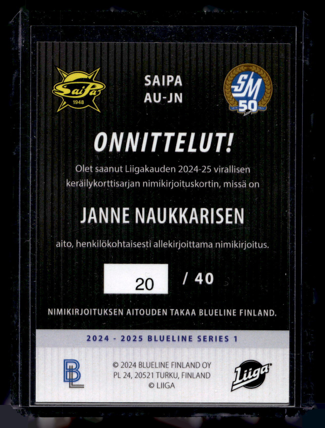 2024-25 Blueline Signature Gold - Janne Naukkarinen #AU-JN /40