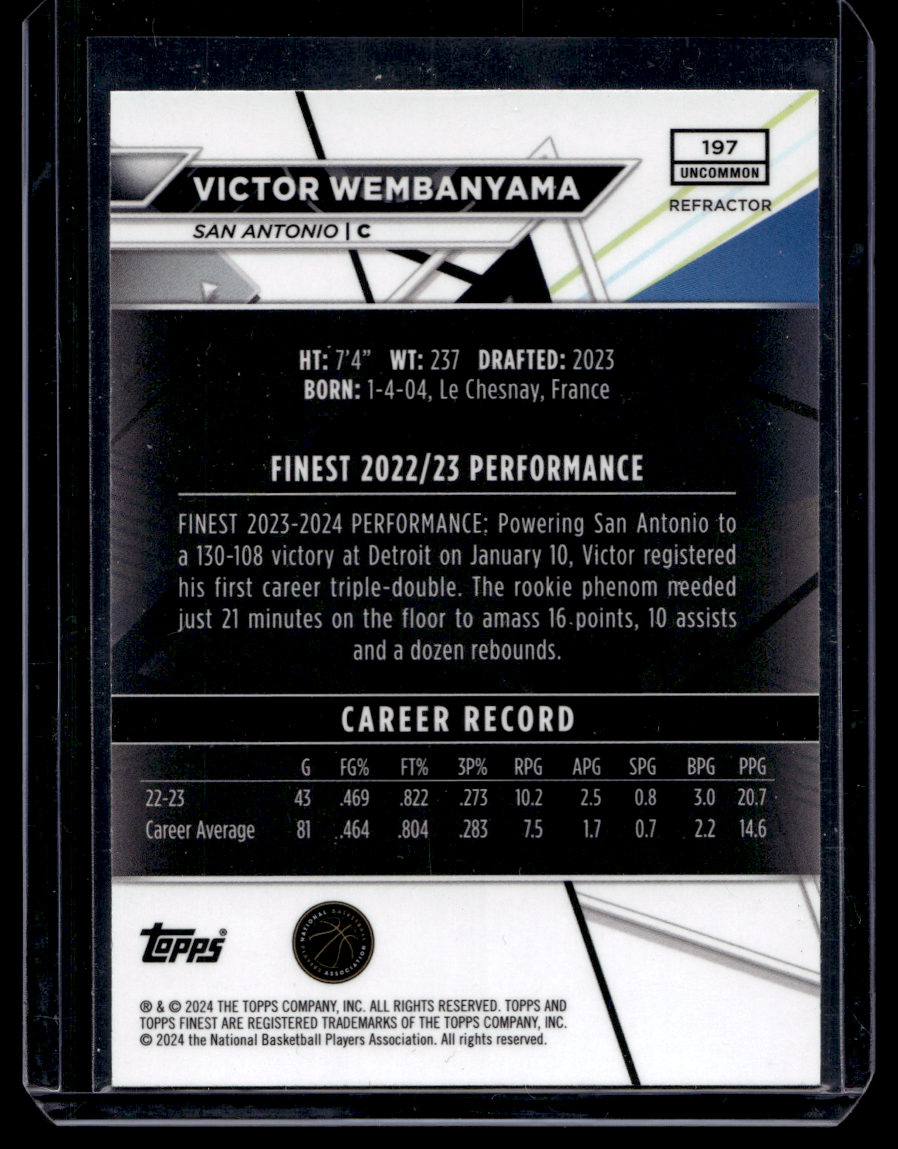 2023-24 Topps Finest - Refractor - Victor Wembanyama #197 RY