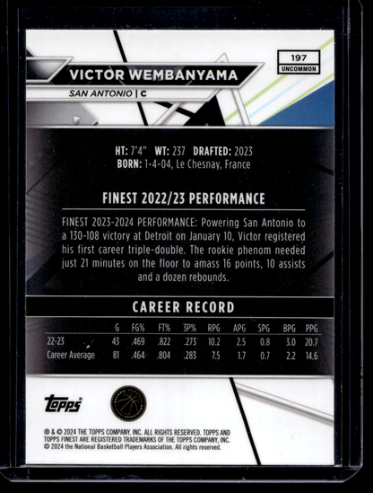 2023-24 Topps Finest - Checkerboard Refractor - Victor Wembanyama #197 RY