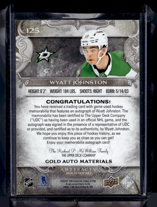 2024-25 Upper Deck Artifacts - Gold Auto Material - Wyatt Johnston #125 /65