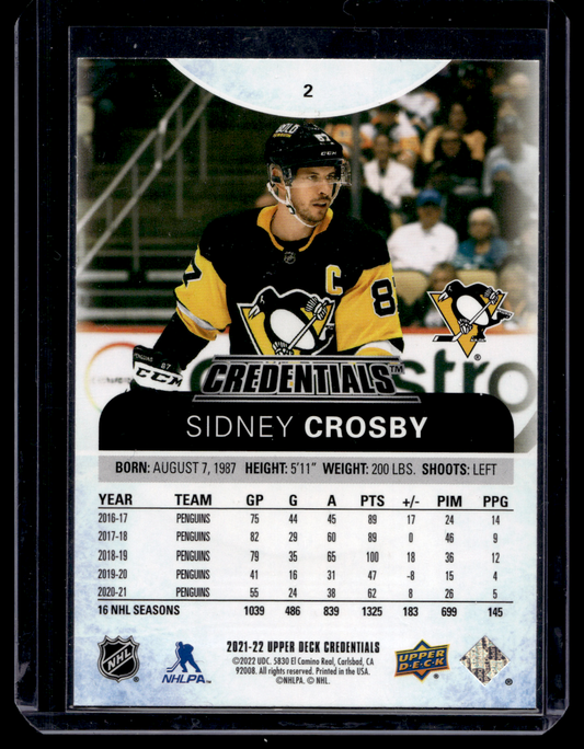 2021-22 Upper Deck Credentials - Sidney Crosby #2