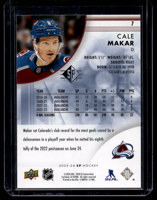 2023-24 Upper Deck SP - Retail - Blue - Cale Makar #7