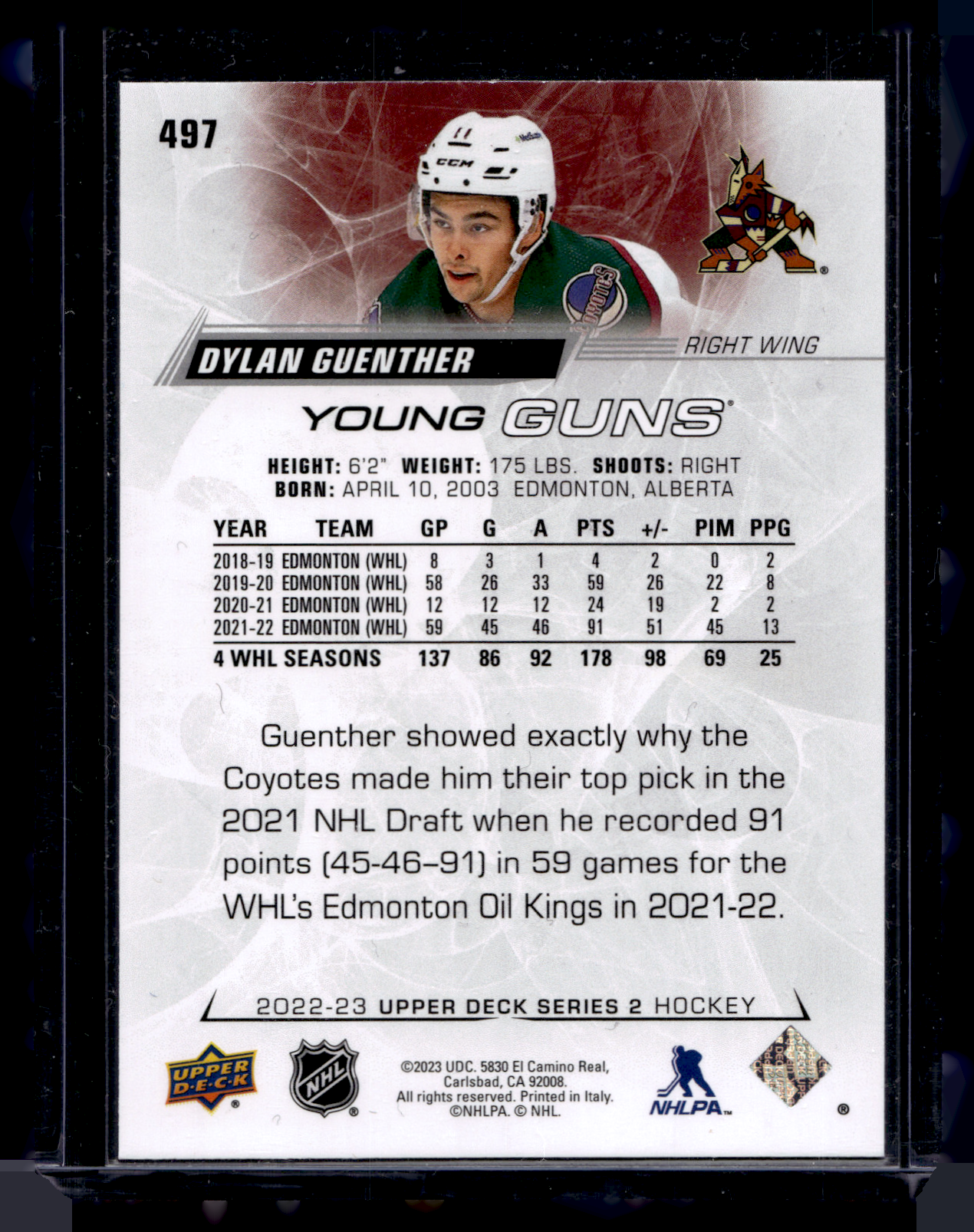 2022-23 Upper Deck Series 2 - Young Guns - Dylan Guenther #497 RC