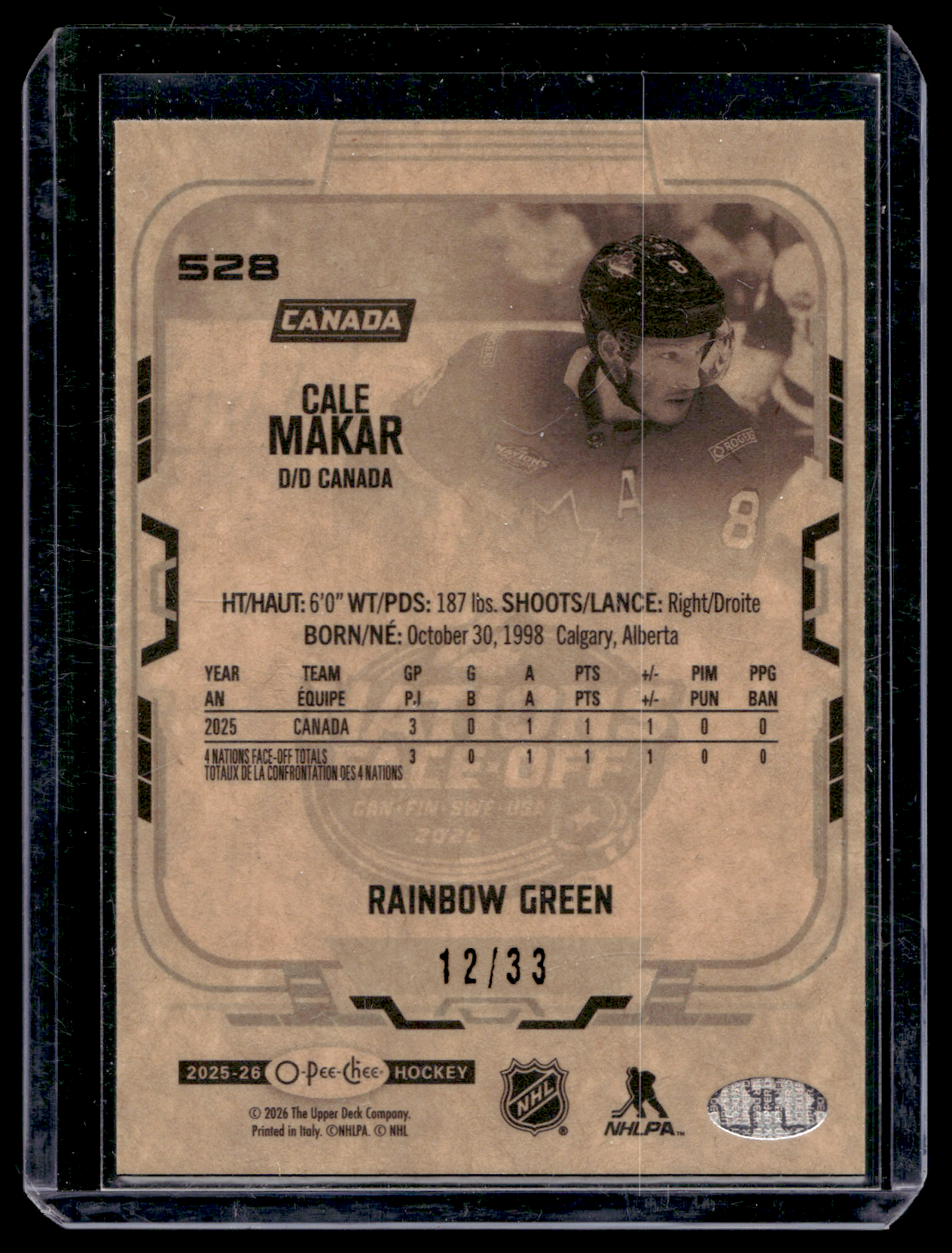 2025-26 O-Pee-Chee - Green Rainbow Foil - Cale Makar #528 /33