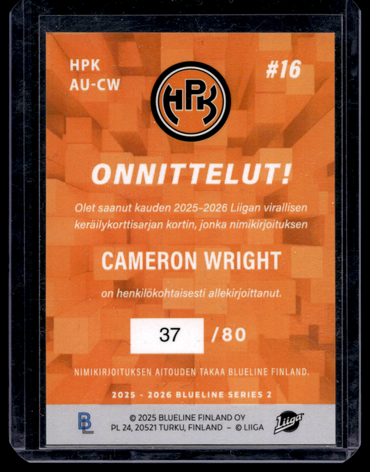 2025-26 Blueline Signature Silver - Cameron Wright #AU-CW /80