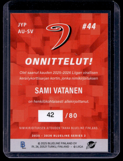 2025-26 Blueline Signature Silver - Sami Vatanen #AU-SV /80