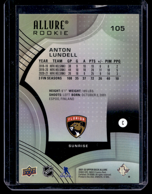 2021-22 Upper Deck Allure - Sunrise - Rookies - Anton Lundell #105 RC