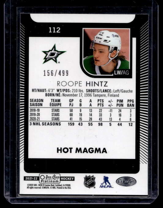 2021-22 Upper Deck OPC Platinum - Hot Magma - Roope Hintz #112 /499