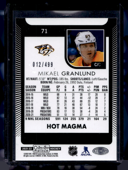 2021-22 Upper Deck OPC Platinum - Hot Magma - Mikael Granlund #71 /499