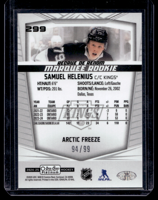 2024-25 Upper Deck OPC Platinum - Arctic Freeze - Marquee Rookies - Samuel Helenius #299 /99 RC